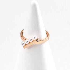 ✨ Artisan Original Crossover Bar Ring with Pearl Accents | S925 Gold Adjustable
